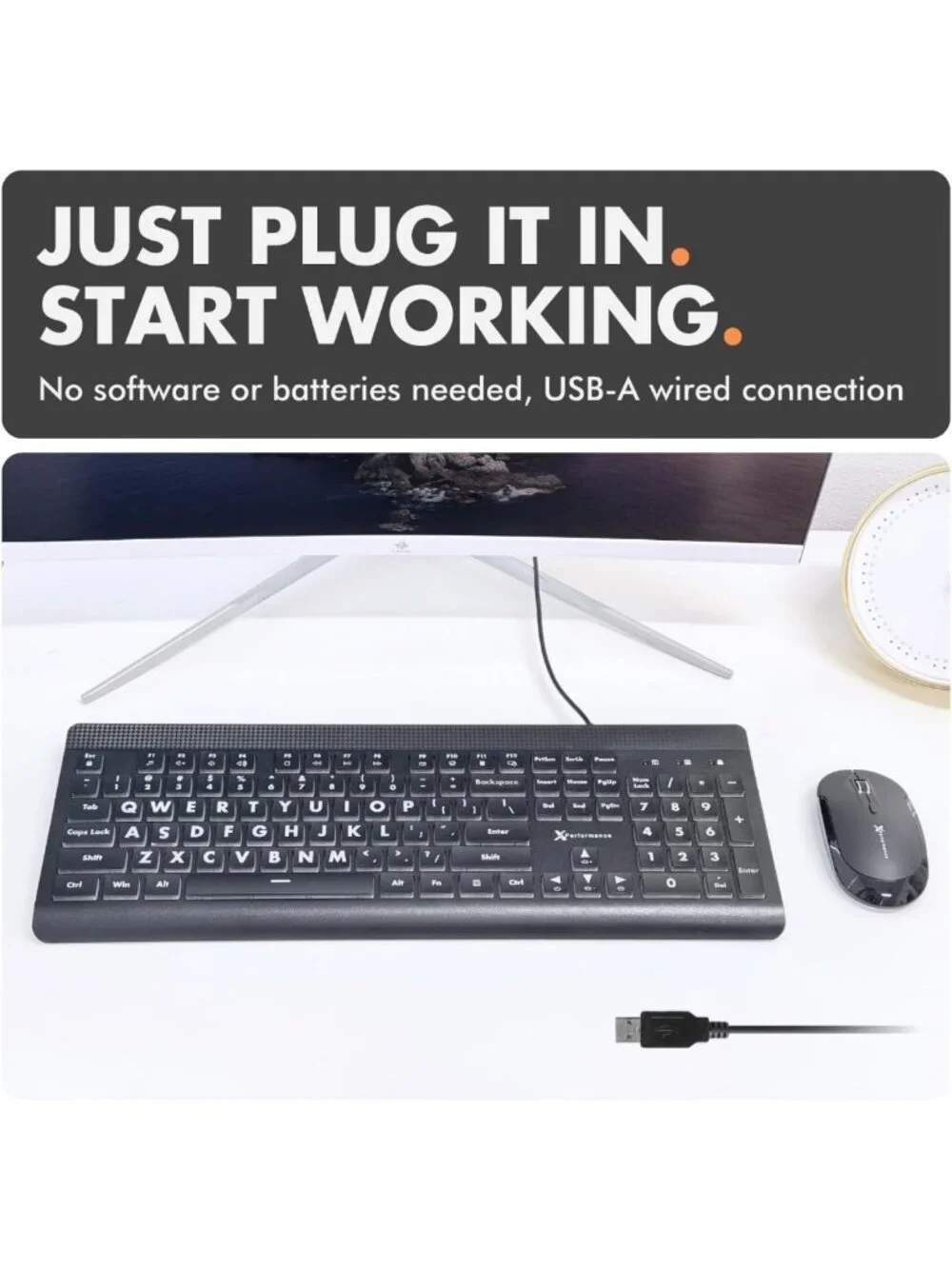Large Print Backlit Keyboard - Easy Read Big Letters, USB Wired, 7-Color LED